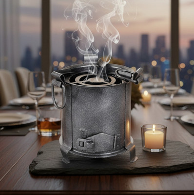 Charming Nest Antique Black Metal Angeethi Shaped Ashtray | Traditional Smokers Accessory Gift Black Iron Ashtray(Pack of 1)