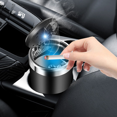 Qunex care Premium Car Ashtray, Ceramic Liner Car Ashtray For Smokers With LED Black Aluminium Ashtray(Pack of 1)