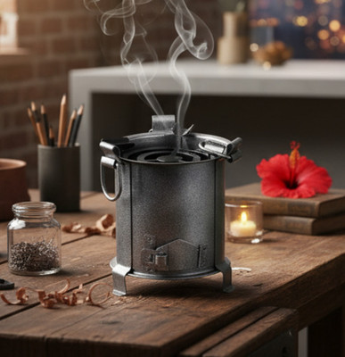 Charming Nest Rustic Handmade Black Metal Angeethi Shaped Ashtray | Antique Indian Craft Black Iron Ashtray(Pack of 1)