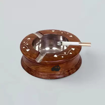 RAJDEEP COLLECTION Handmade Cigar Ash Dish / with 3 Slots Cigar Holder(MADE IN INDIA). Brown Wood Ashtray(Pack of 1)