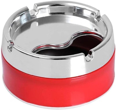 Mannat Chrome Finish Tabletop ashtray with Rotate Lid for Cigarette at Home,Office car Red Stainless Steel, Plastic Ashtray(Pack of 1)