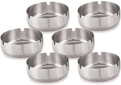 finality Ash Holder Tray for Home,Office and Bar Silver Stainless Steel Ashtray(Pack of 6)