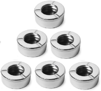 Dynore Stainless Steel Lid Ash Tray- Set of 6 Silver Steel Ashtray(Pack of 6)