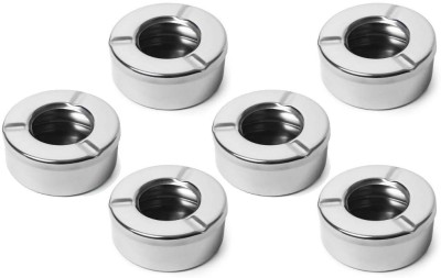 finality Ash Holder Tray with Lid for Home,Office and Bar Silver Stainless Steel Ashtray(Pack of 6)