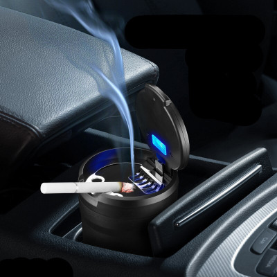 Qunex care Car Ashtray Ceramic Liner Car Ashtray With Lid, Portable Ash Tray Smell Proof Black Stainless Steel Ashtray(Pack of 1)