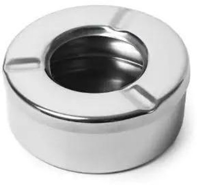 MALLICHH Ashtray Single Wall Heat-Resistant Round Metal Ash Tray Silver Stainless Steel Ashtray(Pack of 1)