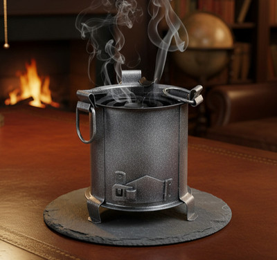 Charming Nest Handcrafted Angeethi Shaped Black Metal Ashtray | Artistic Vintage Home Accent Black Iron Ashtray(Pack of 1)