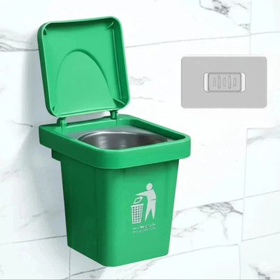 GaxQuly Wall-Mounted Trash can and Ashtray Space-Saving waste bin with Lid for Bathroom Green Plastic, Stainless Steel Ashtray(Pack of 1)