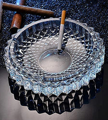 Tnglov Crystal Glass Round Shaped Ashtray for Cigarette Smoking Glass Candy Bowl Silver Glass Ashtray(Pack of 1)