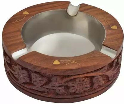 webshoppee Wooden Decorative Ashtray with Cigarette Storage Handmade Ashtray Brown Wood Ashtray(Pack of 1)
