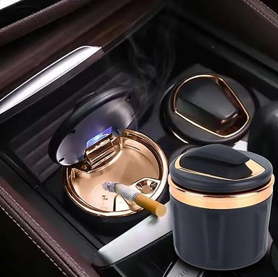 Robustt Car Ash Tray|ABS Material|LED Light|Scratch Free & Fire Resistant|Pack of 1 Black, Gold Ceramic, Plastic Ashtray(Pack of 1)