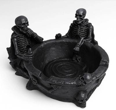 Inara Creation Resin Material 2 Skeleton Skull Black Polyresin Ashtray(Pack of 1)