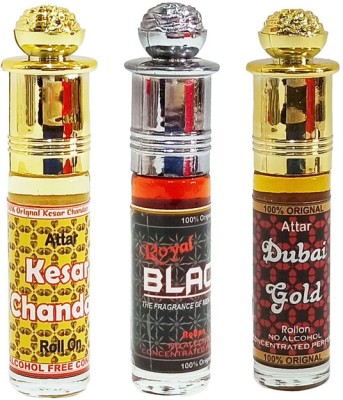 INDRA SUGANDH BHANDAR Best 3 in 1 (Kesar Chandan, Royal Black, Dubai Gold) Non-Alcoholic Lasting Attar Herbal Attar(Sandalwood)