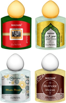 Madani Ibadat Special Luxurious Attar Combo 24 Hours Long Lasting (4 Pcs of 10 ml) Herbal Attar(Musk, Natural, Musk Arabia, Amber, Gold Musk, Jannat ul Firdaus)