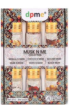 dpme MUSK N ME Attar 6X3ML Roll On Vanilla Chocolate Musk Rose White Musk Black Musk Floral Attar(Musk)