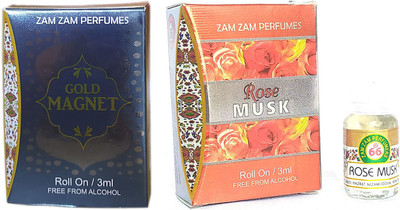 Zam Zam Perfumers Gold Magnet and Rosemusk 3ml/Piece Long Lasting Attar Floral Attar(Natural)