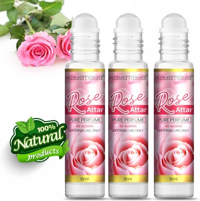 Kayamaya Rose Attar Long Lasting Pure and Natural Attar Love Oil Perfume - 8ml Pack of 3 Herbal Attar(Rose)