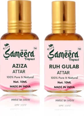 Sameera Aziza Attar & Ruh Gulab Attar 10ml Roll-on Combo Pack Of 2 For Unisex Floral Attar(Oud (agarwood))