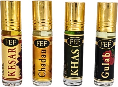 fef kesar,chandan,khas,gulab 6ml each X 4 vials Floral Attar(Saffron, Sandalwood, Rose, Floral)