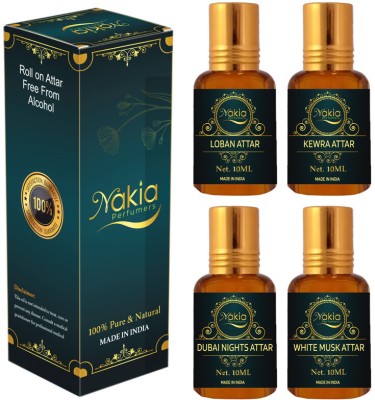 Nakia Loban, Kewra, White Musk, Dubai Nights Attar Perfume Oil (Combo Pack Of 4*10) Floral Attar(Sandalwood)