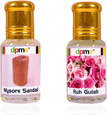 dpme Mysore Sandal & Rooh Gulab Attar Perfume Roll on Combo Long Lasting 6 ML Each Herbal Attar(Sandalwood, Rose)