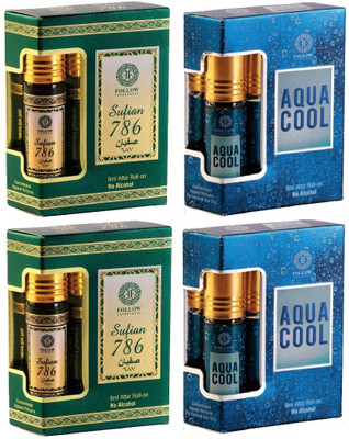 Girnar Sufian 786 & Aqua cool attar ,6 ml each, pack of 4 . Herbal Attar(Musk)