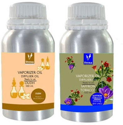 Veena Aroma Oil Oudh & Saffron 100 ml Pack of 2 Aroma Oil, Diffuser(2 x 1 Units)