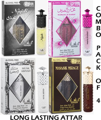 Manasik Najdi, Mahsem Al Soudaf, Musk Abiyad & Mirage AQD Floral Attar(Agarwood, Amber, Musk, Natural)