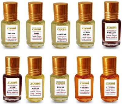 ZOOHI Fragrance Perfume oil Non-Alcoholic Attar for men and women Combo Pack of 10 Floral Attar(Floral, Fruity, Juhi, Kewda, Rose, Natural)