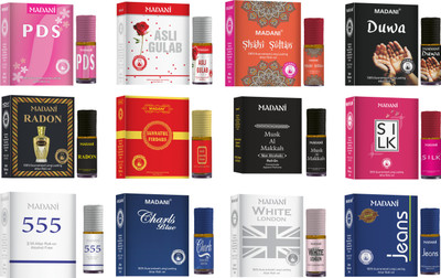 Madani Ramadan Kareem Special Attar Gift Set By Mayur (12 Pcs of 3ml) Floral Attar(Natural, Citrus, Amber, Dehn el oud, Mitti, Jannat ul Firdaus, Chocolate) deal from flipkart