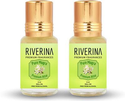 RIVERINA Pure Mogra Attar Combo Pack of 2 Non-Alcoholic Long Lasting Ittar 6ml Each Floral Attar(Mogra)