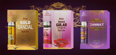 FORMLESS Gold Sandal & Shahi Gulab & Jannat Roll On 7ML Pack Of 3 Floral Attar(Rose)