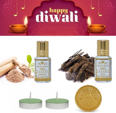 Menjewell Diwali Gift Hamper|Long Lasting Roll On Attar Perfume Gift Set For Unisex-2x 5ml Floral Attar(Sandalwood, Oud (agarwood))