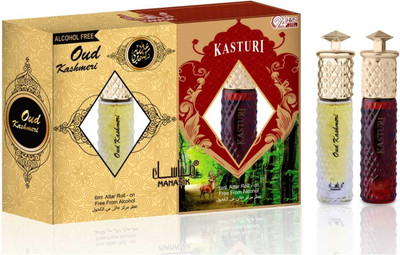 Manasik OUD KASHMERI & KASTURI Alcohol-Free Concentrated Attar Roll On 12ml.(COMBO SET) Floral Attar(Woody)