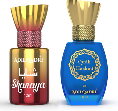 Adilqadri Shanaya & Oudh Al Hashmi Combo| Unisex Non-Alcoholic| Pack of 2-12ML Each Floral Attar(Amber, Woody)