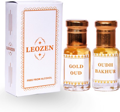 LEOZEN Gold Oud + Oud Bakhur Non Alcoholic 18 Hour Long Lasting Premium Attar Men Women Floral Attar(Oud (agarwood), Woody, Natural, Amber, Fruity)