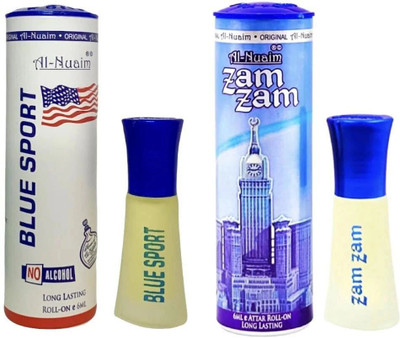 Al-Nuaim blue sport + zam - zam roll on attar ( combo ) ( 6ml x 2 ) Floral Attar(Floral)