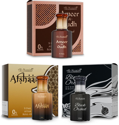 Al-Nuaim Ameer Al Oudh, Afshan & Black Orchid Attar - Pack of 3 (9.9ml Each) Floral Attar(Oud (agarwood))
