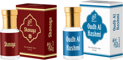 Binawf Shanaya and Oudh Al Hashmi Pack Of 2 Alcohol Free Luxury Attar Perfume 6 ML Each Floral Attar(Floral, Oud (agarwood))