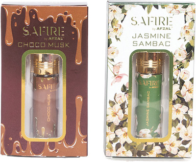 AFZAL SAFIRE CHOCO MUSK & JASMINE SAMBAC ATTAR (COMBO PACK 6ML*2) ROLL-ON Floral Attar(Citrus, Musk, Rose)