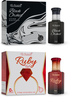 Al-Nuaim Black Orchid & Ruby Red Attar - Pack of 2 (9.9ml Each) Floral Attar(Oud (agarwood))