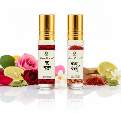 saba perfumes Kesar Chandan & Ruh Gulab Combo Non Alcoholic Roll On Attar 2x6ml Unisex Floral Attar(Floral)