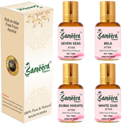 Sameera Seven Seas, Bela, White Oudh, Dubai Nights Attar (Combo Pack Of 4*10) Floral Attar(Fruity)