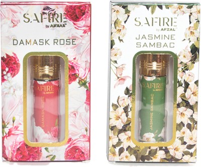 AFZAL SAFIRE DAMASK ROSE & JASMINE SAMBAC ATTAR (COMBO PACK 6ML*2) ROLL-ON Floral Attar(Rose, Floral, Citrus, Motia/Jasmin)