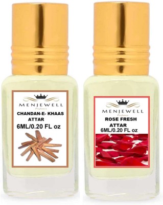Menjewell Pack of Rose Fresh 6ml & Chandan-E-Khaas 6ml Attar Perfume Floral Attar(Rose, Sandalwood)