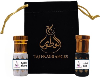 Taj Fragrances Dubai Gold & Guccii Flora Attar For Unisex Long Lasting ( 3ML Each ) Floral Attar(Floral, Musk)