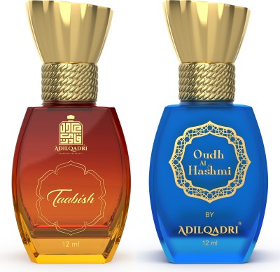 Adilqadri Taabish & Oudh Al Hashmi | Unisex Non-Alcoholic Roll-On | Pack of 2 - 12ML Each Floral Attar(Floral, Woody)