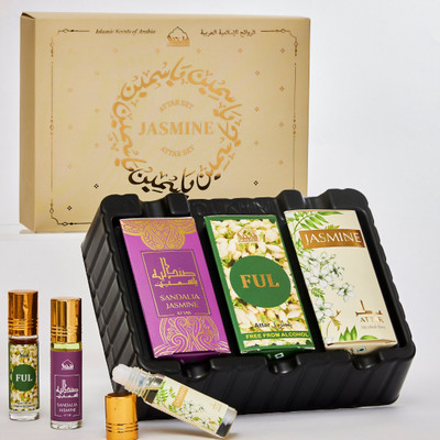 Dukhni Jasmine Attar Oil Set | Arab Perfume Oils | 3 Itra Roll-Ons (6ml Each) Floral Attar(Motia/Jasmin, Sandalwood)