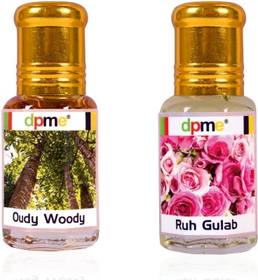 dpme OUDY WODY & RUH GULAB Perfume Roll on Combo Long Lasting 6 ML Each Floral Attar(Oud (agarwood), Rose)