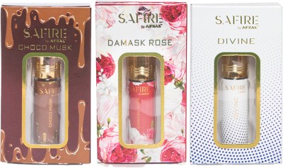AFZAL SAFIRE CHOCO MUSK, DAMASK ROSE & DIVINE ATTAR (COMBO PACK 6ML*3) ROLL-ON Floral Attar(Motia/Jasmin, Musk, Rose, Saffron)